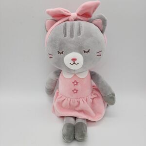 Lazada Gray Cat Plush 9" Pink Dress Head Band Bow Closed Eyes Stuffed Toy 2021